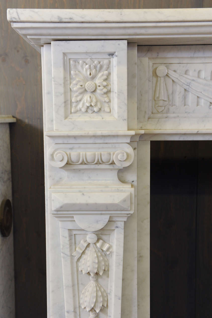 Louis XVI A 19th century French Neoclassical Carrara marble fireplace / mantle piece